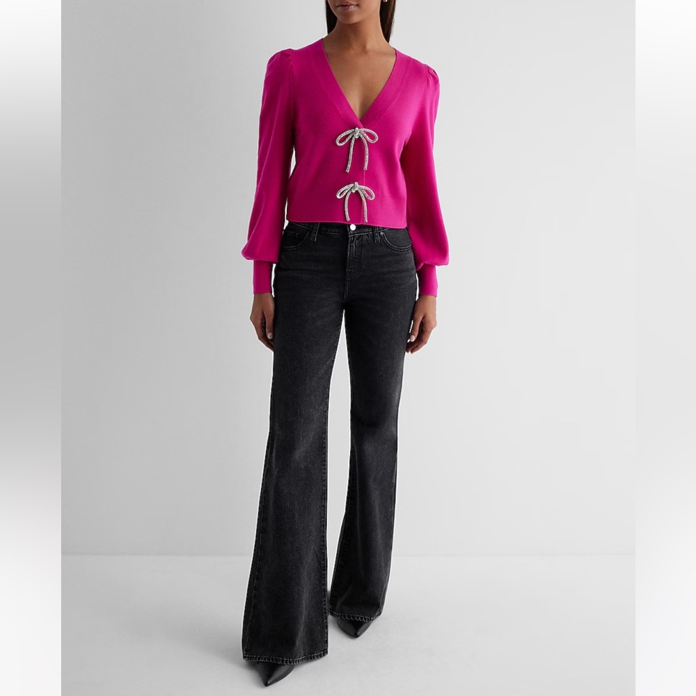EXPRESS Vibrant Pink Sweater with Bow Accents - Picture 2 of 5